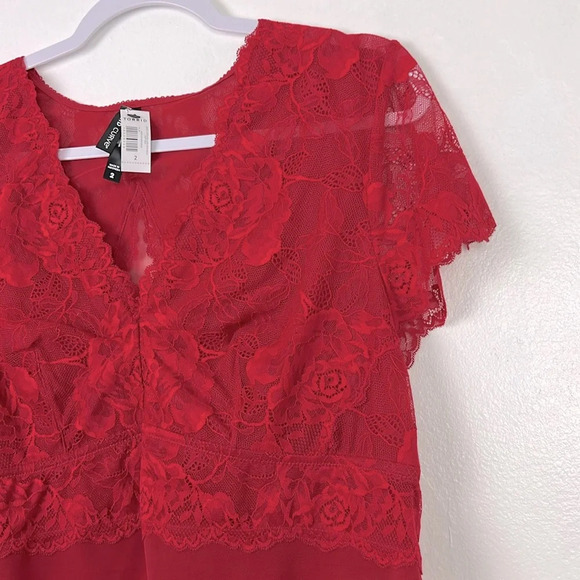 Torrid Curve New Women’s 2X Jester Red Lace Floral Knit Wireless Cup Bodysuit - Picture 4 of 6